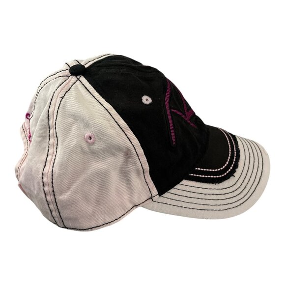 Rascal Flatts Women’s Distressed Trucker Hat – Black & Pink Embroidered RF Logo - Picture 2 of 5